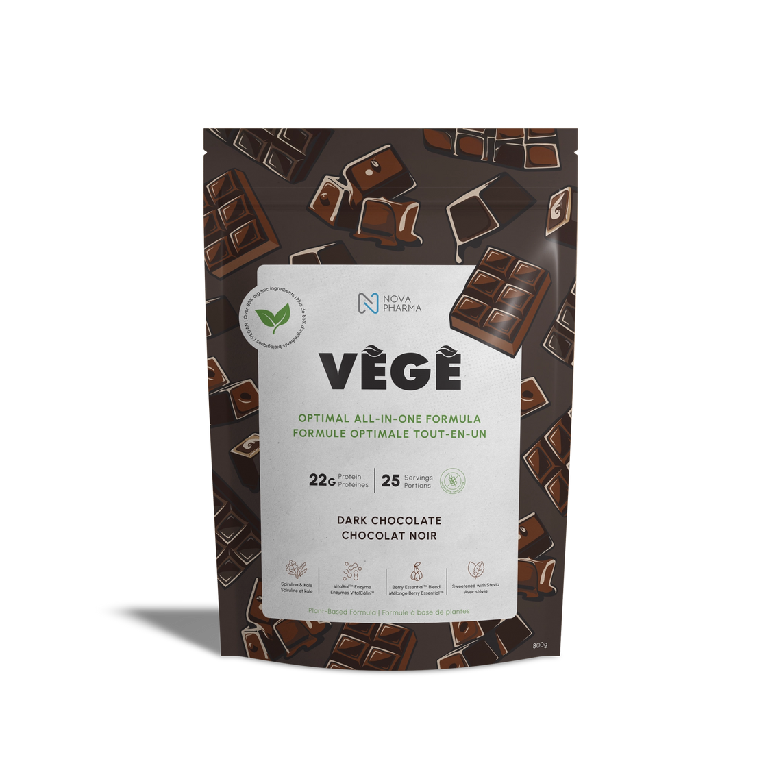 VEGE - PROTÉINES VÉGÉTALES, 25 PORTIONS - CHOCOLAT NOIR